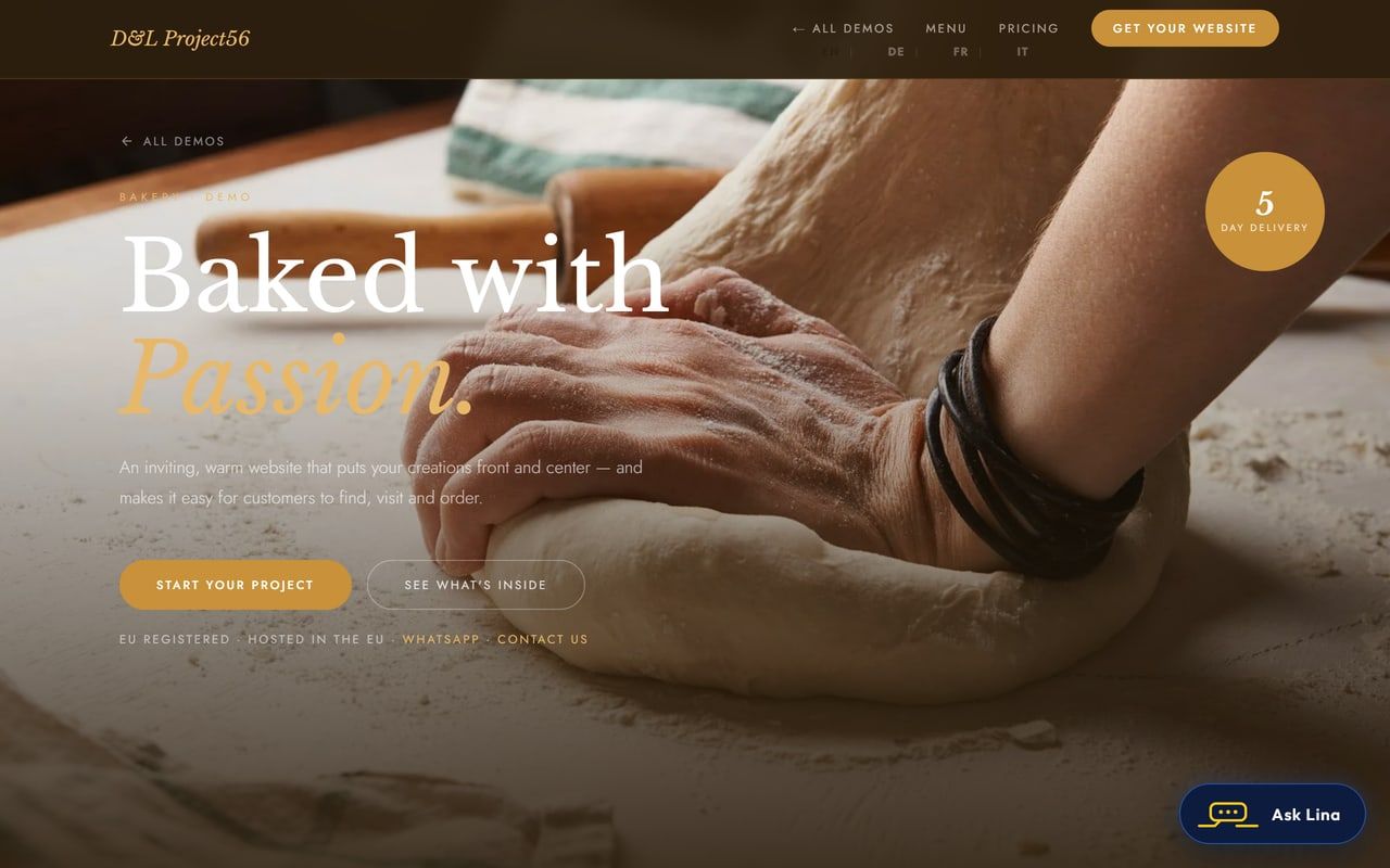 Bakery demo website, homepage