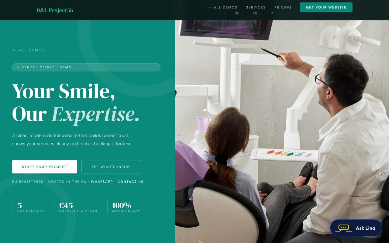 Dental practice demo website, homepage