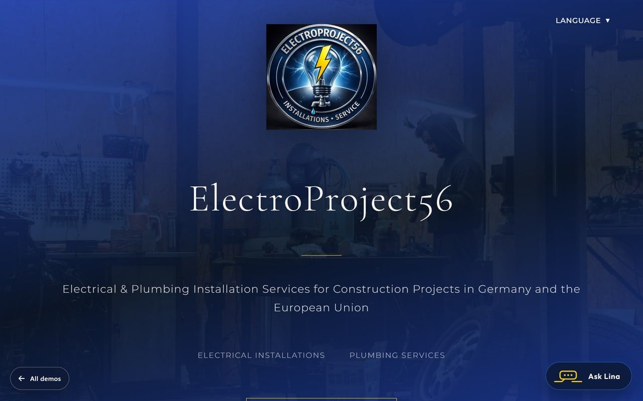 Electrical and plumbing demo website, homepage