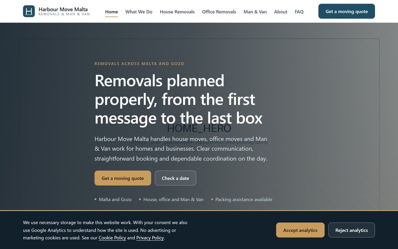 Harbour Move Malta, a complete removals company website