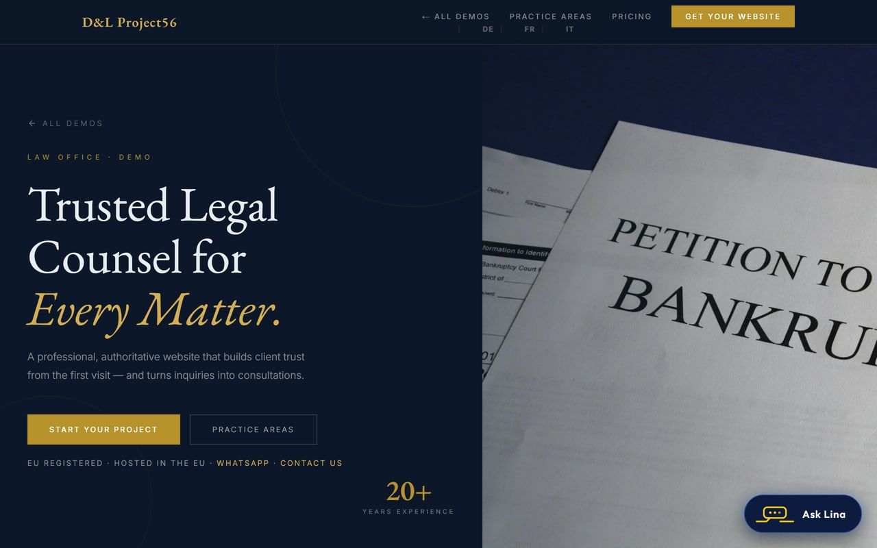 Law firm demo website, homepage
