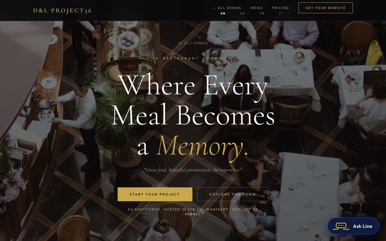 Restaurant demo website, homepage