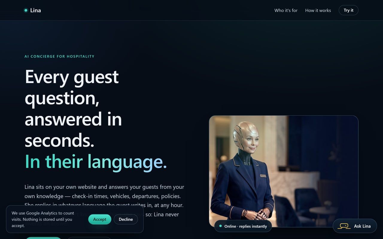 Lina, the AI assistant, product page