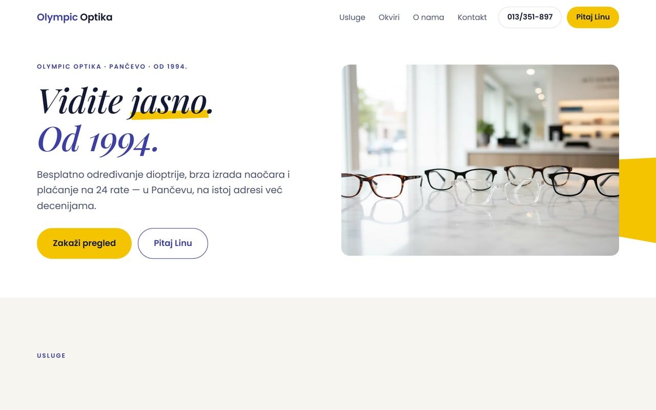Olympic Optika, optician in Pancevo, homepage