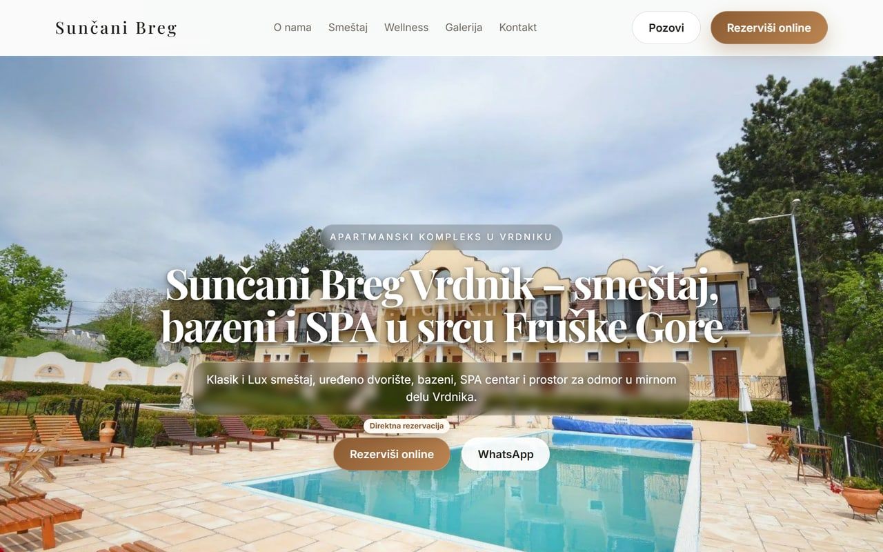 Suncani Breg Vrdnik apartment complex website